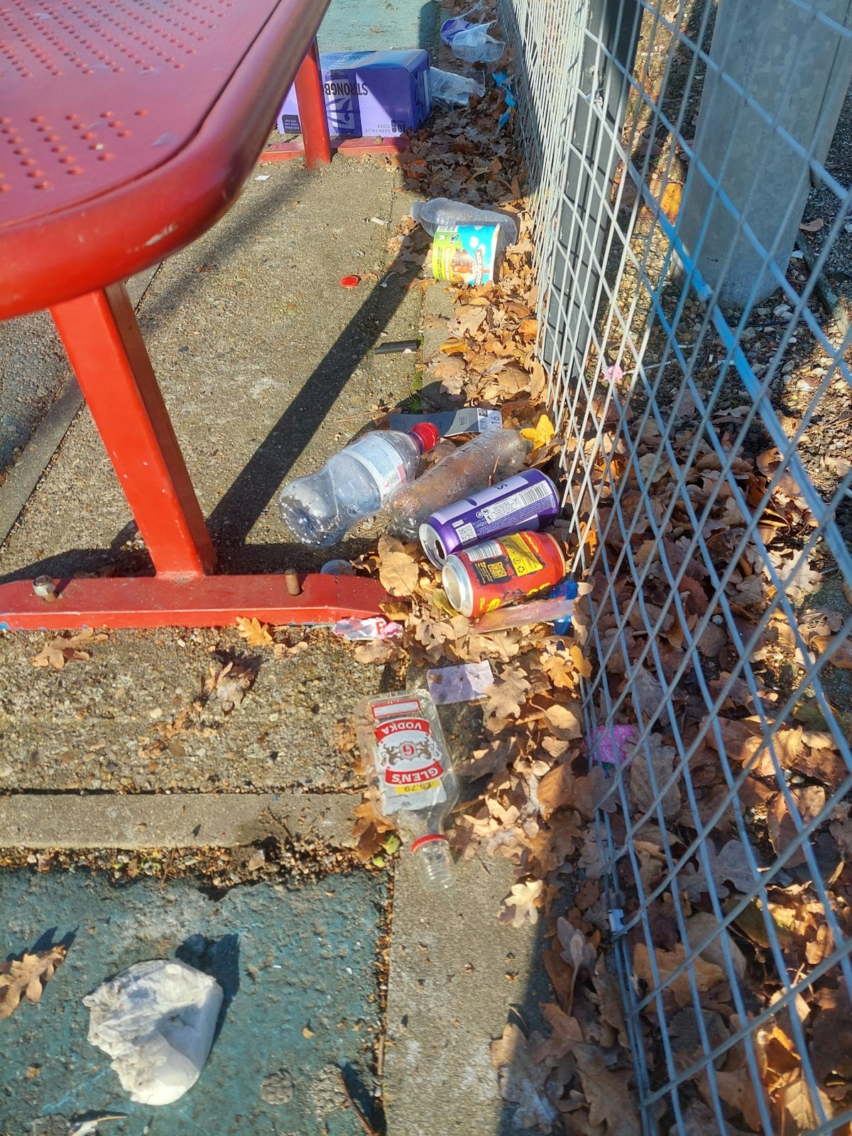 Empty vodka bottles, cider cans, soft drink containers and plastic cups were strewn across the floor of Hawthorne Drive basketball court in Ipswich